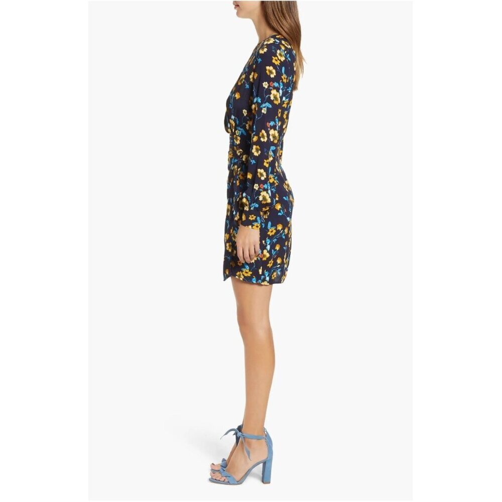 ASTR The Label Apron Front Long Sleeve Navy Mustard Floral Tie Wrap Dress Med - Picture 5 of 10